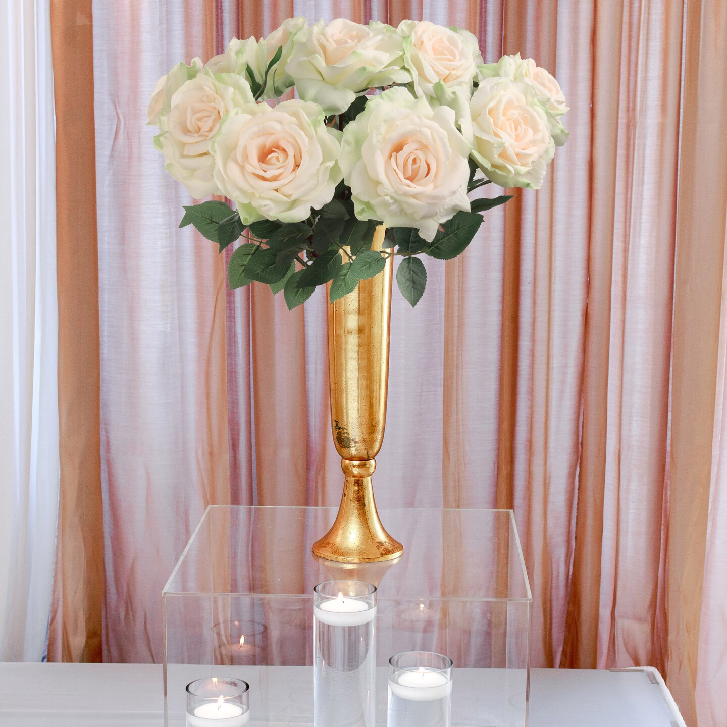 12-Pack: Champagne Queen Anne Rose Stems with Lifelike Silk Foliage - Perfect for Bouquets, Floral Arrangements & Home Decor - Floral Home by Artificial Flowers