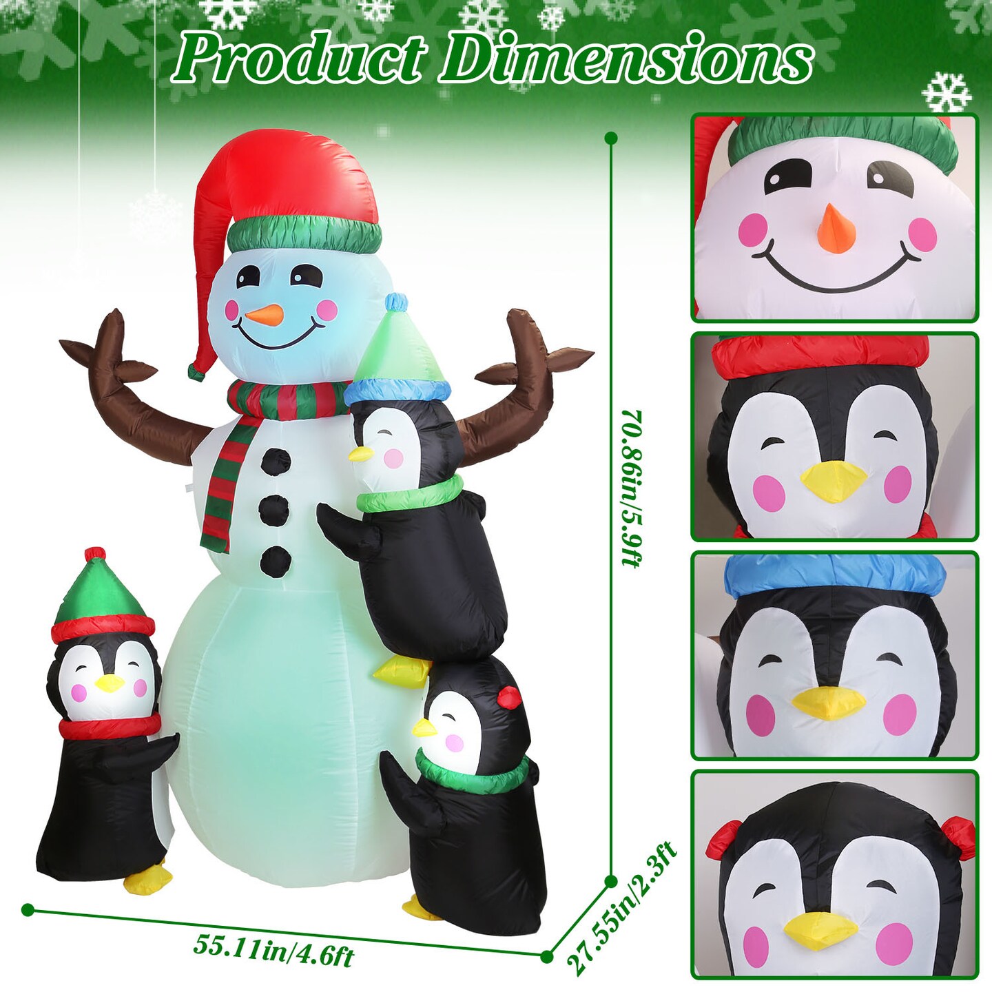 5.9FT Christmas Inflatable Outdoor Decoration Snowman Penguin Blow Up Yard Decoration with Built in LED Light