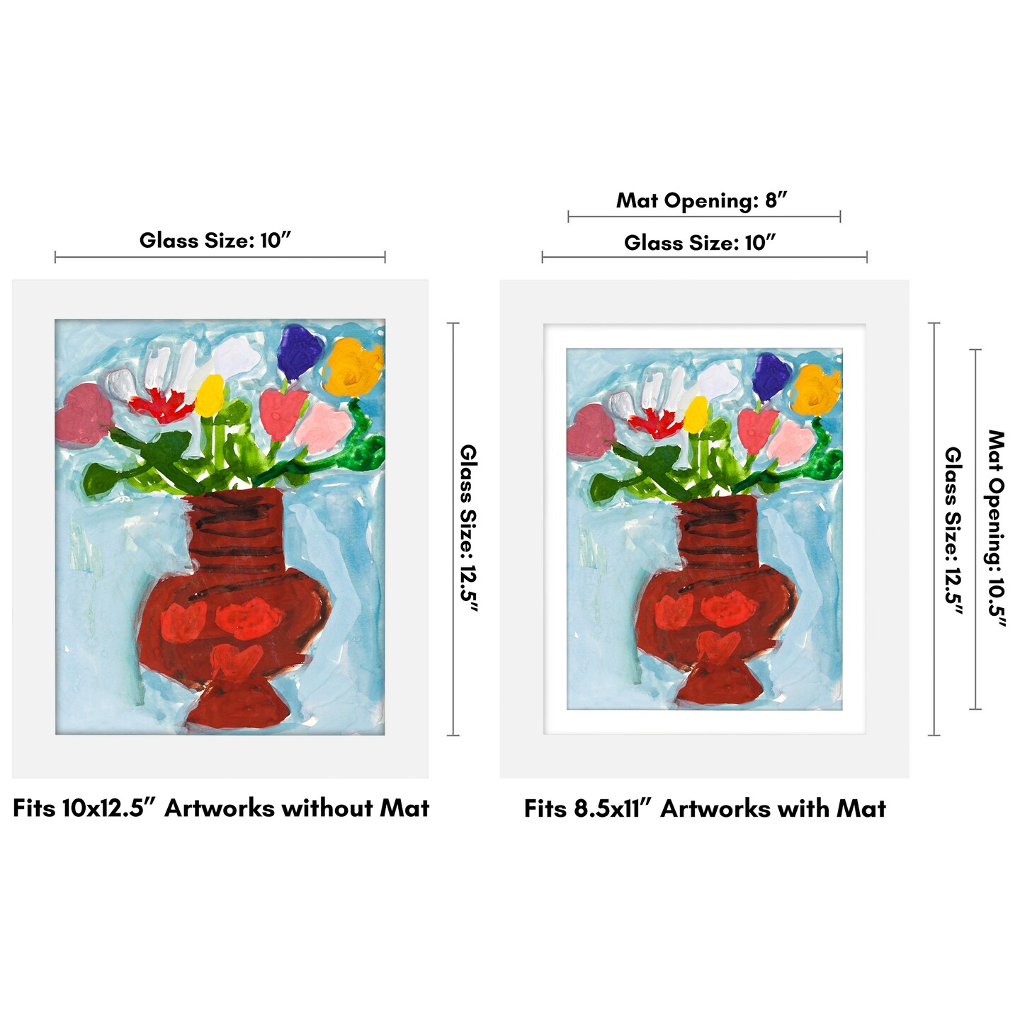 Americanflat 10x12.5 Kids Art Frame - 8.5x11 with Mat or 10x12.5 without Mat - Kids Artwork Frame - Magnetic Frame Closure - Shatter Resistant Glass - Hanging Hardware