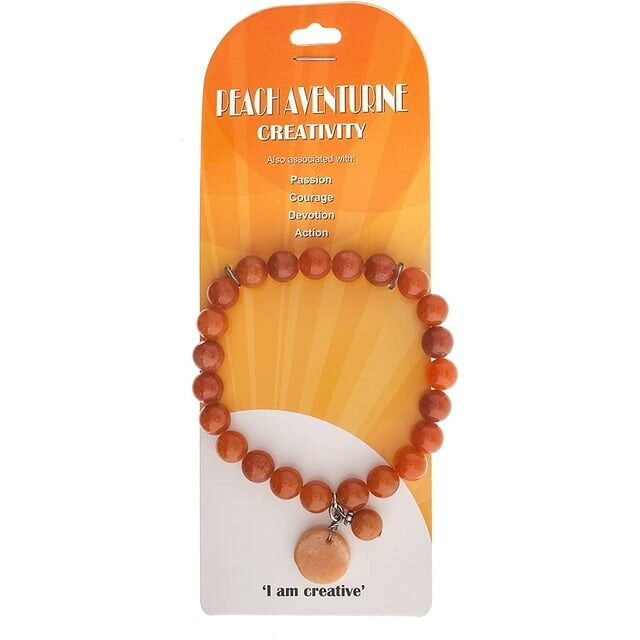 Earth&#x27;s Jewels Semi-Precious Peach Aventurine Orange Round Beads Bracelet, Red Charm
