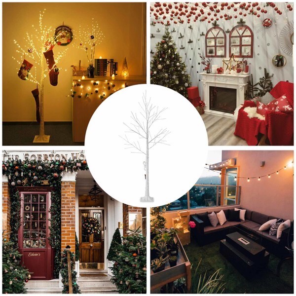 6FT Lighted Birch Tree with 305 LEDs Warm White Lights, 8 Lighting Modes &#x26; Brightness Adjustment for Indoor Outdoor Summer Christmas Holiday Party Decoration