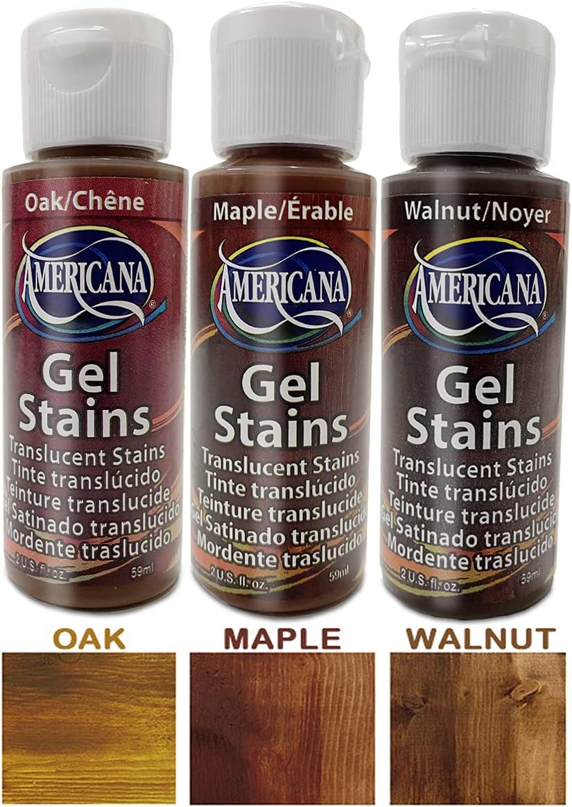 Americana Gel Stain Wood Stain Paint 3-Pack, Wood Tint Colors Walnut, Oak, Maple, 2-Ounce, With Foam Brushes For Gel Stain Paint