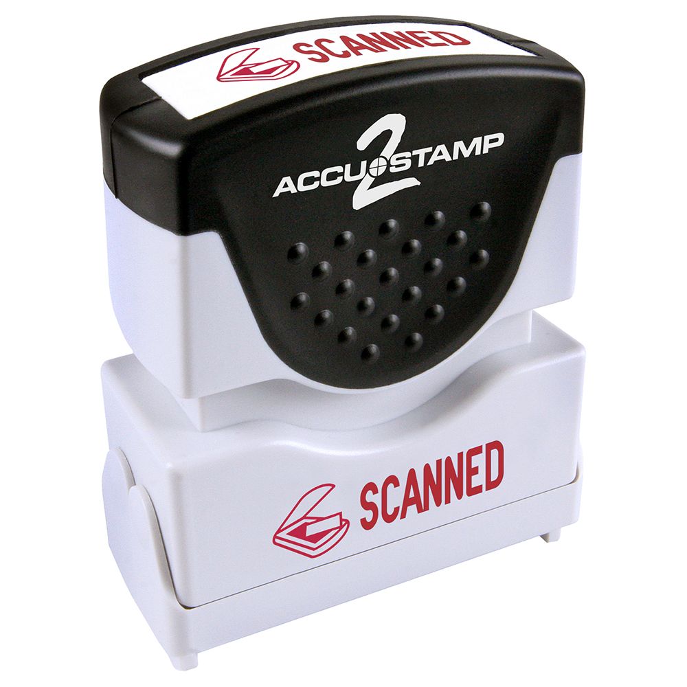 ACCUSTAMP2 Message Stamp, 1-color, Pre-inked, SCANNED, 1-5/8" x 1/2" impression size, Blue Message and Symbol