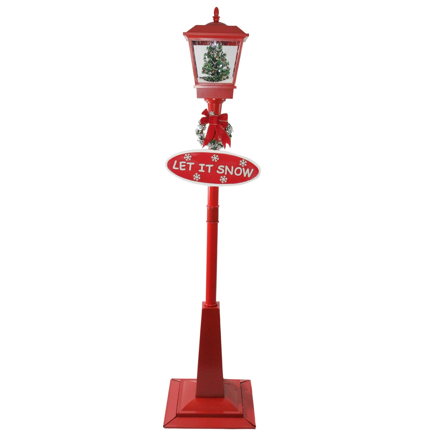 Northlight 70.75&#x22; Musical Red Holiday Street Lamp with Christmas Tree Snowfall Lantern
