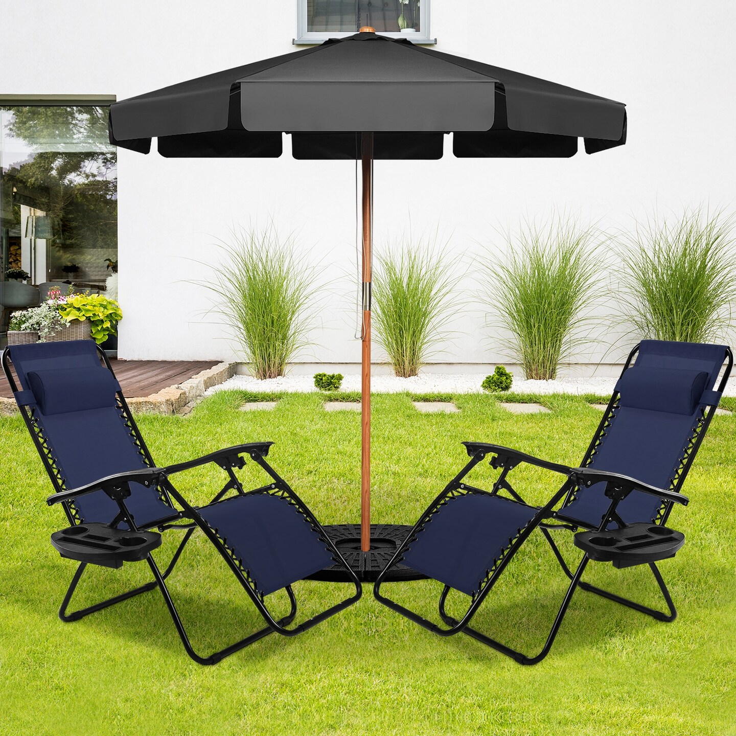 2 Pieces Folding Recliner Zero Gravity Lounge Chair