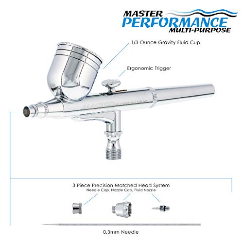 Airbrush Multi-Purpose Dual-Action Gravity Feed Airbrush Set with a 0.3mm Tip and 1/3 oz. Fluid Cup - User Friendly, Versatile Kit - Spray Auto Graphics, Art, Crafts, Tattoos, Cake