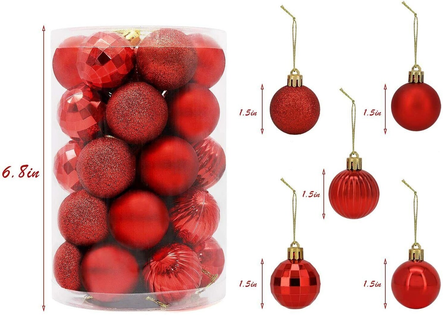 34-Piece Christmas Glitter Ball Ornaments (1.5&#x22;) Xmas Tree Decorations