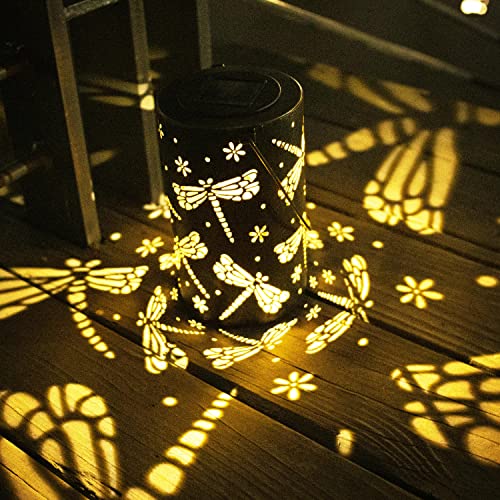 1 Pack Solar Lantern Outdoor Garden Decor Hanging Solar Lantern Lights,Metal Dragonfly Decor Outdoor Lantern,Waterproof Led Garden Lantern for Patio, Yard, Table, Pathway(Dragonfly)