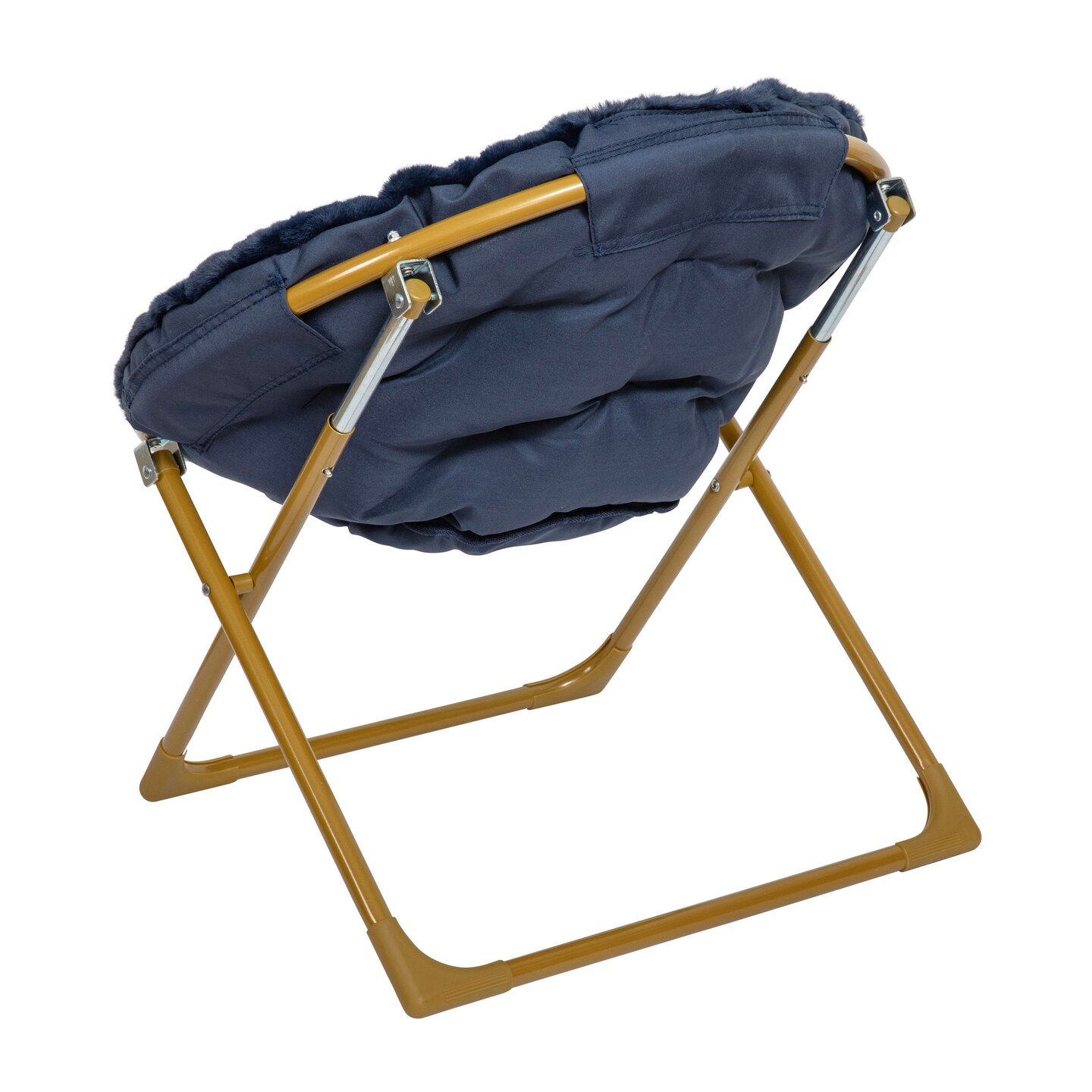 Emma and Oliver Io Kid's Folding Saucer Chair with Cozy Faux Fur Upholstery and Metal Frame for Playroom, Bedrooms, Nursery and More