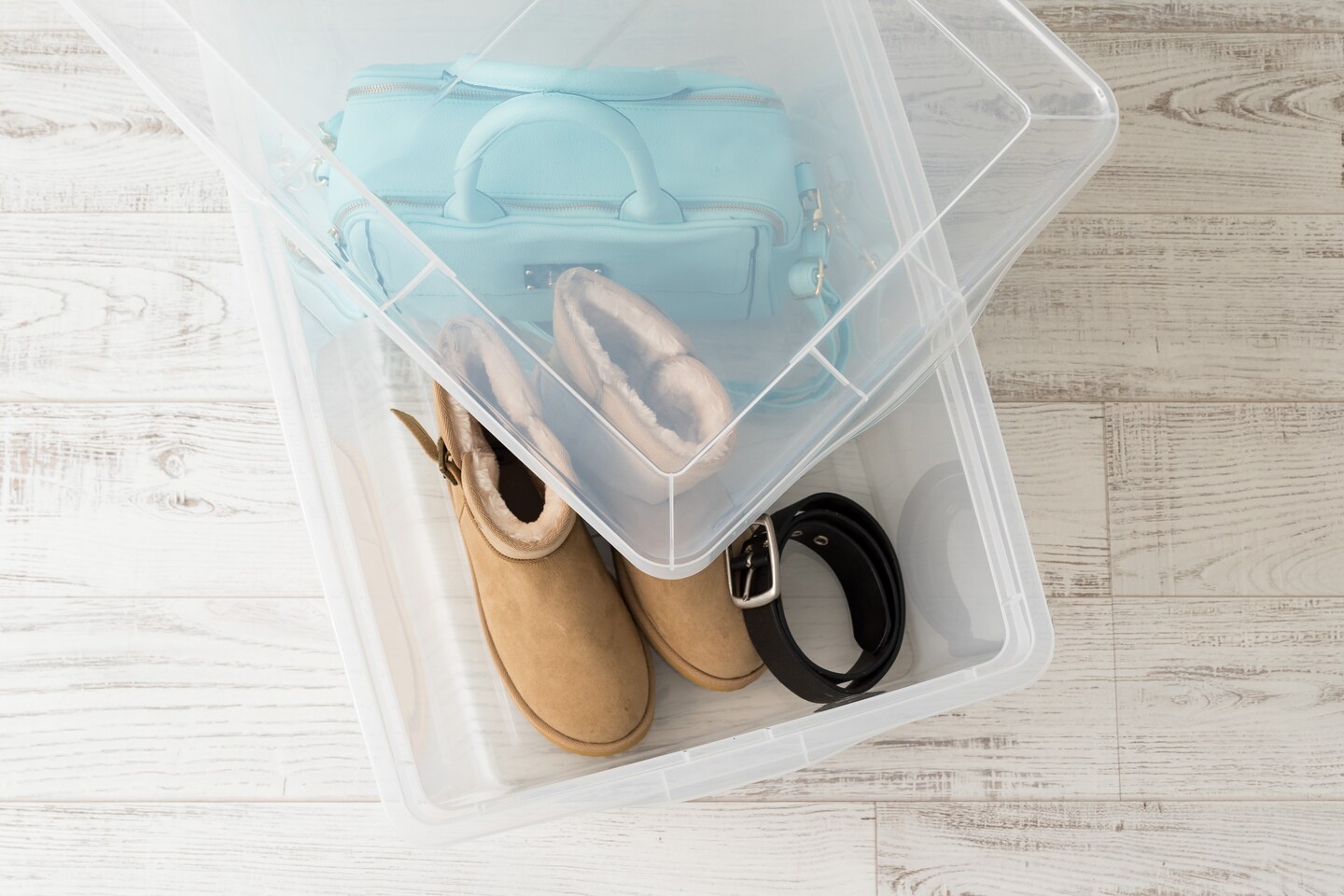 IRIS USA 68 Qt Clear Storage Box, BPA-Free Plastic Stackable Bin with Lid, Containers to Organize Closet Shelves, Clothes, Blankets, Towels, 6 Pack