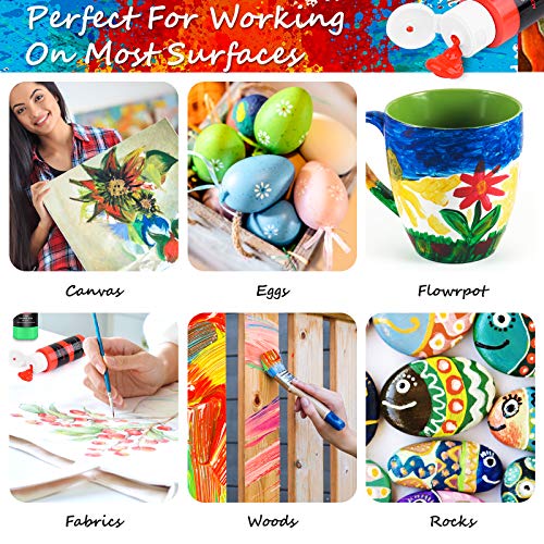 24 Colors Acrylic Paint Set With 12 Brushes, (59ml, 2oz) Art Craft Paints Gifts for Artists Kids Beginners & Painters, Easter Basket Stuffers Pumpkin Canvas Ceramic Rock Painting Supplies Kit