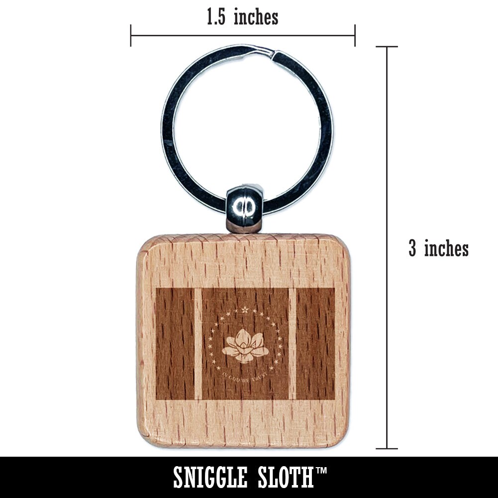 Mississippi Magnolia State Flag Engraved Wood Square Keychain Tag Charm