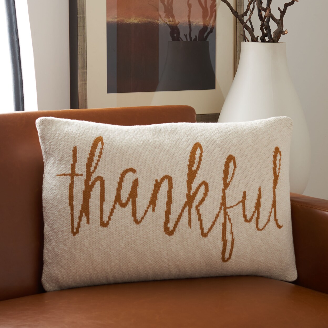 Safavieh Thankful Pillow Beige / Mustard Decorative Pillow Knit Throw Cushion