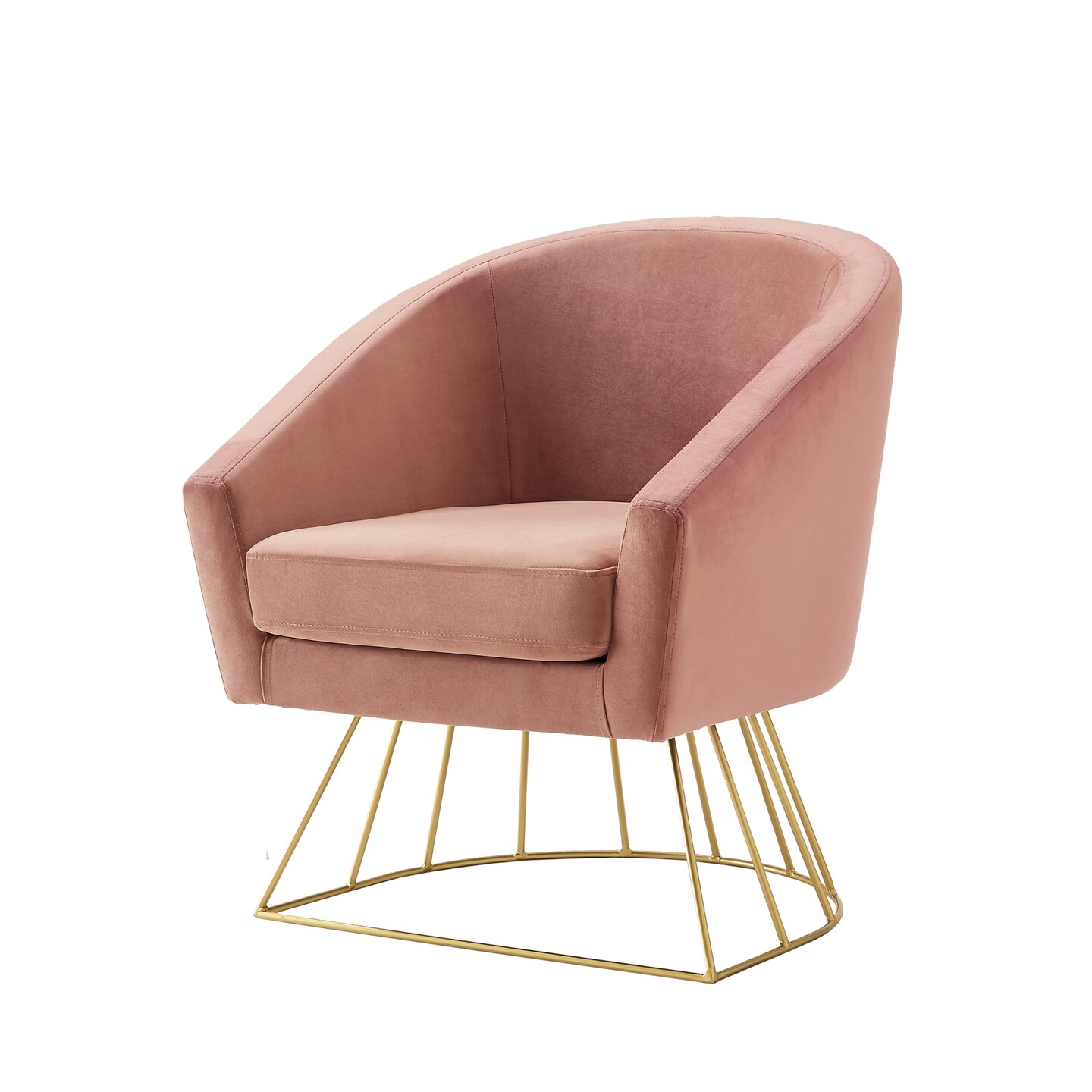 Esmeralda Velvet Modern Contemporary Barrel Accent Chair with Metal Base