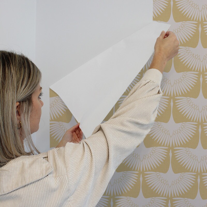 Tempaper Feather Flock by Genevieve Gorder Peel and Stick Wallpaper Golden Hour Yellow