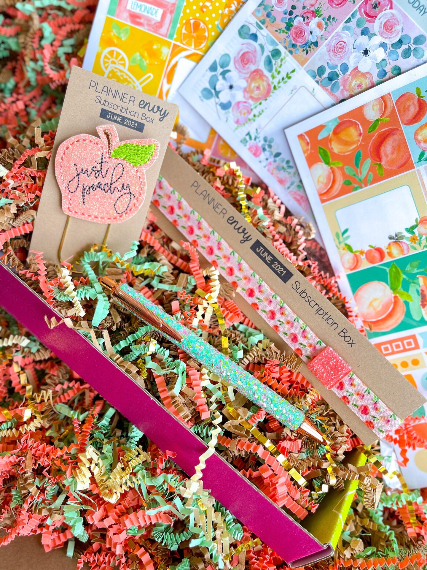Peaches, Lemonade &#x26; Neutral Spring Floral Themed Box of Planner Stickers &#x26; Accessories (#SUB2021006)