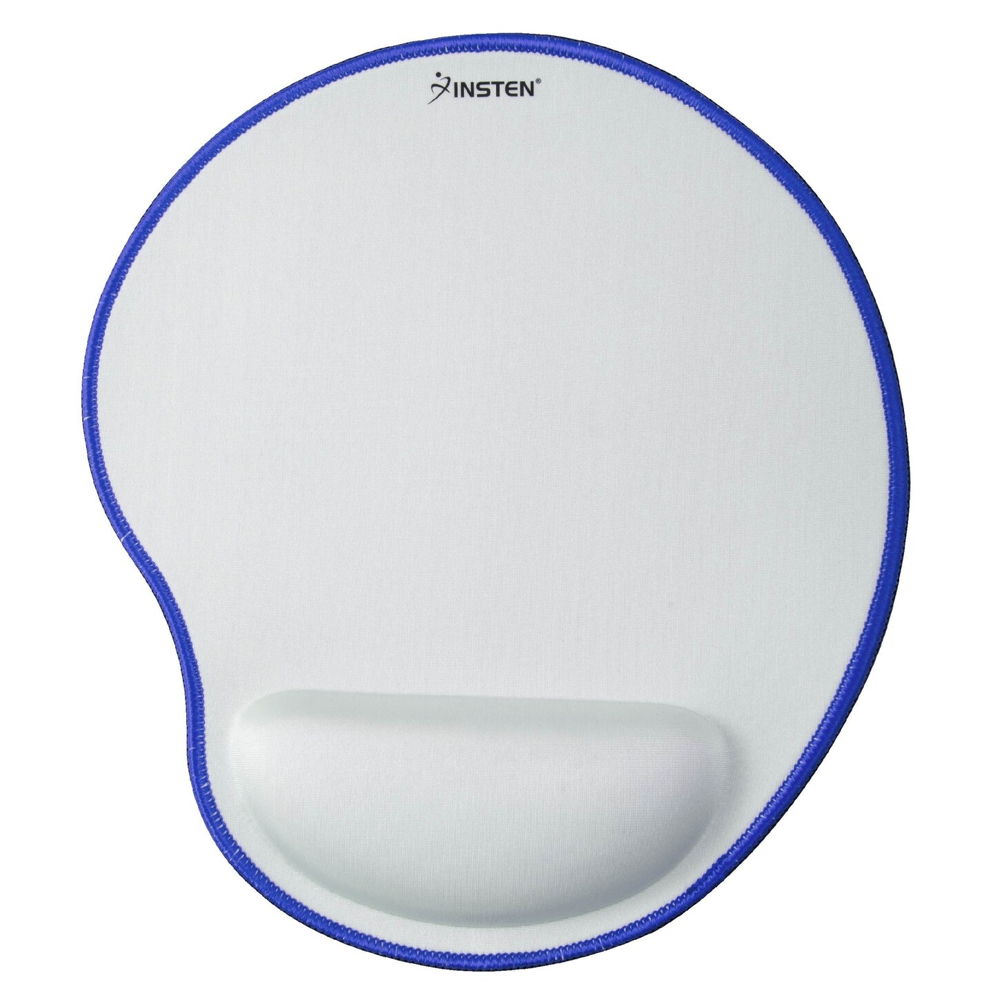 Insten Mouse Pad with Wrist Support Rest, Stitched Edge Mat, Ergonomic Support, Pain Relief Memory Foam, Arc, White with Blue Edge