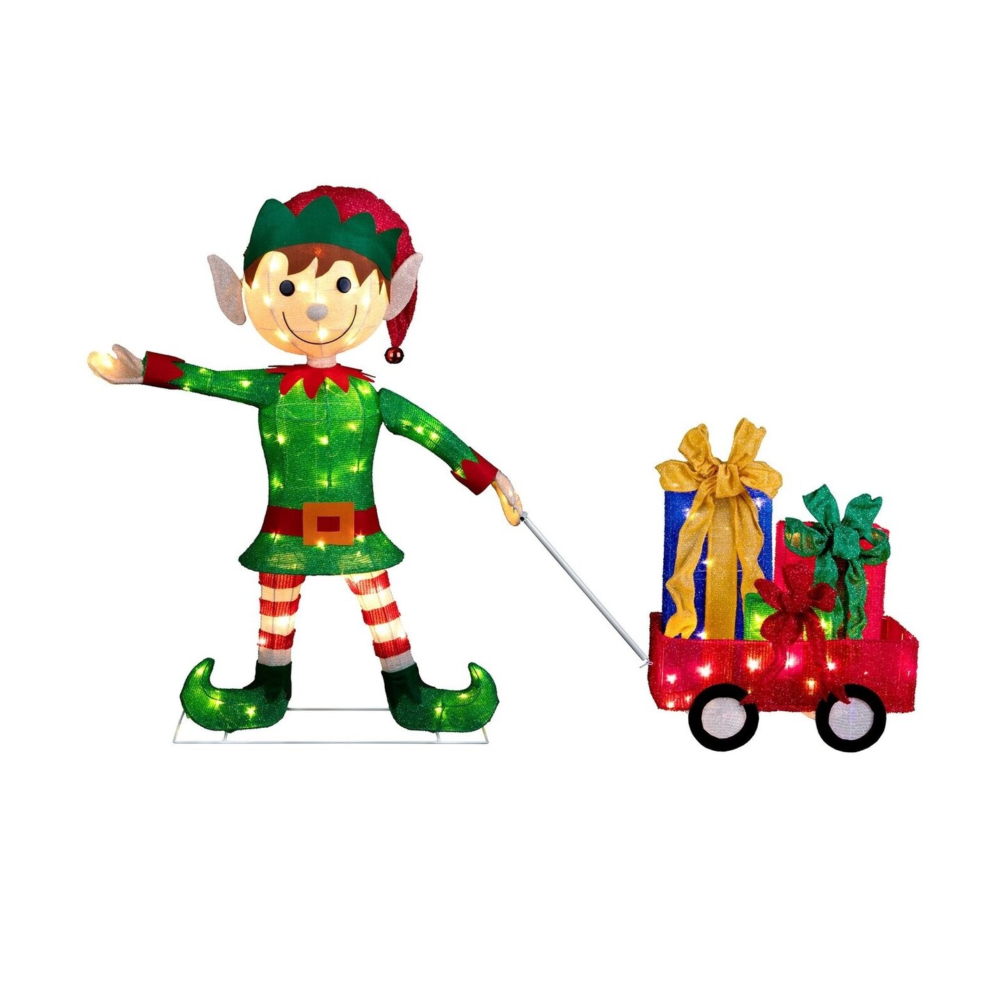Lighted Elf with Wagon Christmas Yard Decor