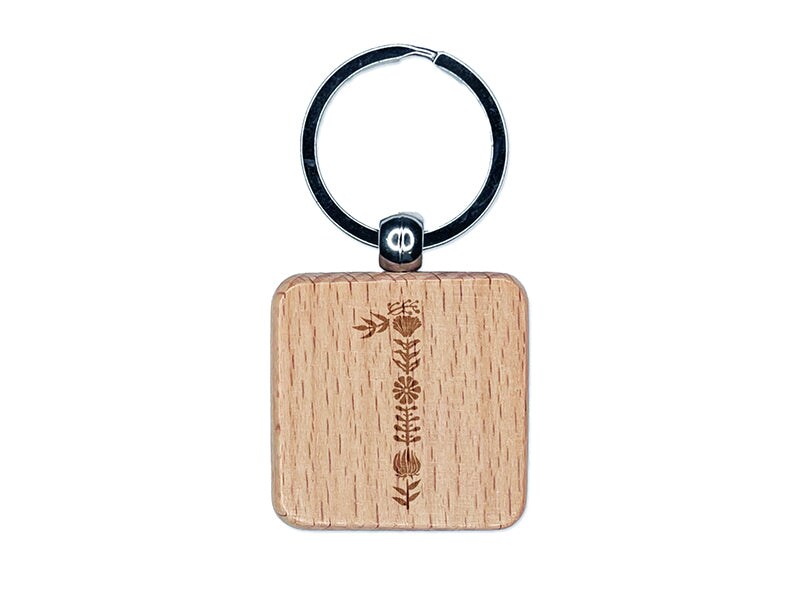 Elegant Botanical Floral Number 1 Engraved Wood Square Keychain Tag ...