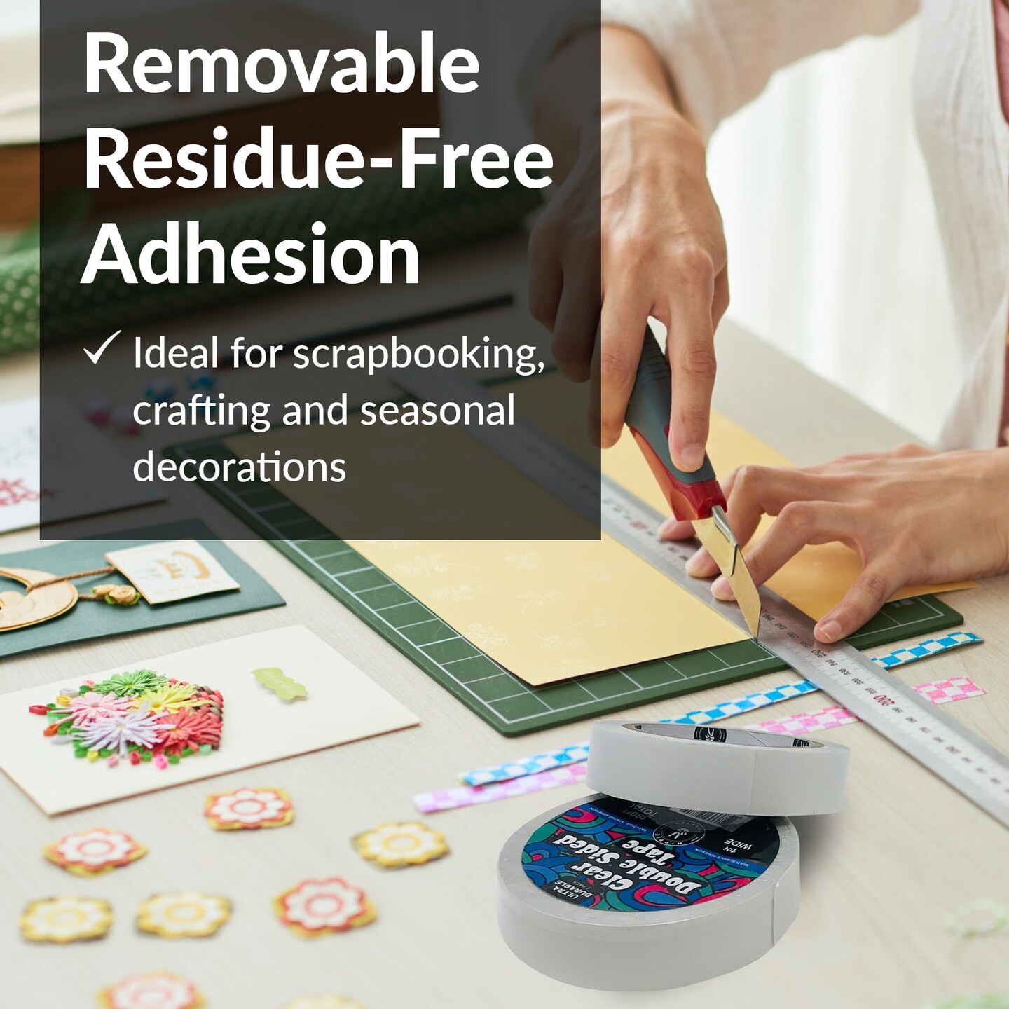 Clear Double Sided Tape for Crafts 1 inch Wide Heavy Duty Adhesive Tape Two Side Strong Sticky Thin Mounting Tape for Poster Carpet Wall Safe Doublesided Stick - 3 Rolls 60FT x 1" 180FT Total