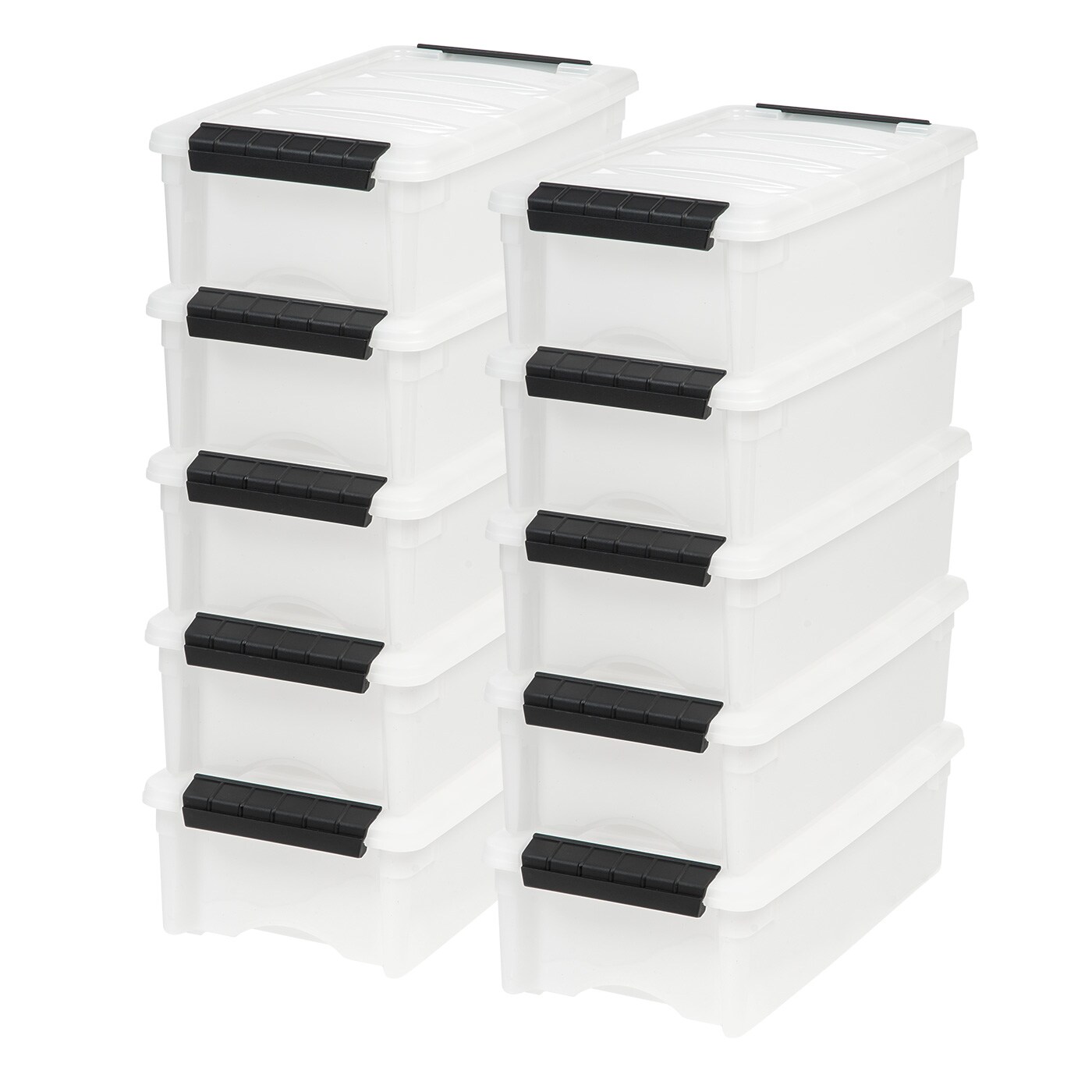 IRIS USA 6 Qt Stackable Plastic Storage Bins with Lids, 10 Pack, Made in USA - Discreet Organizing Solution, Latches, Durable Nestable Containers, Secure Pull Handle - Pearl