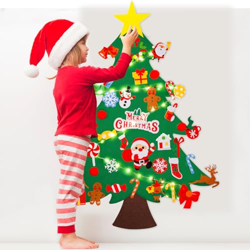 Max Fun DIY Felt Christmas Tree Set 3.2Ft with 41 Ornaments for Kids Toddlers Home Wall Hanging Felt Christmas Craft Kits Xmas Decoration Party Supplies Gifts