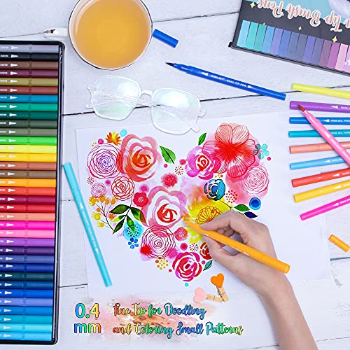 35 Dual Markers Pen for Adult Coloring Book, Coloring Brush Art Marker, Fine Tip Colored Pens for Kids, Bullet Journaling Drawing Planner