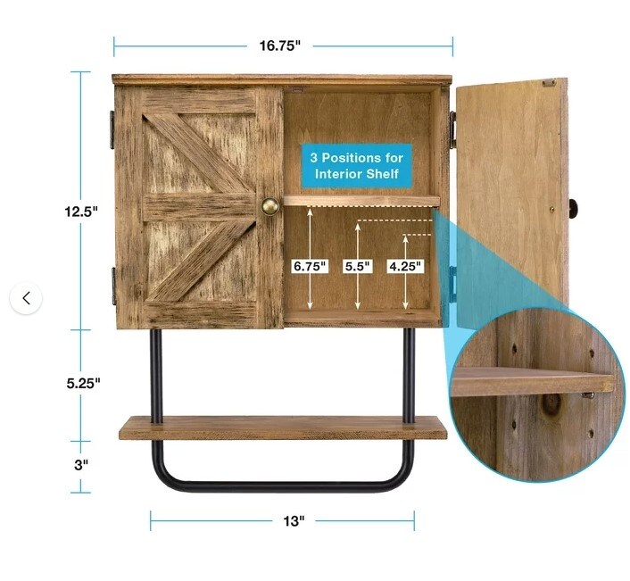Rustic Brown Barndoor Bathroom Wall Cabinet, Space Saver Storage Cabinet Kitchen Medicine Cabinet with Adjustable Shelf and Towel Bar