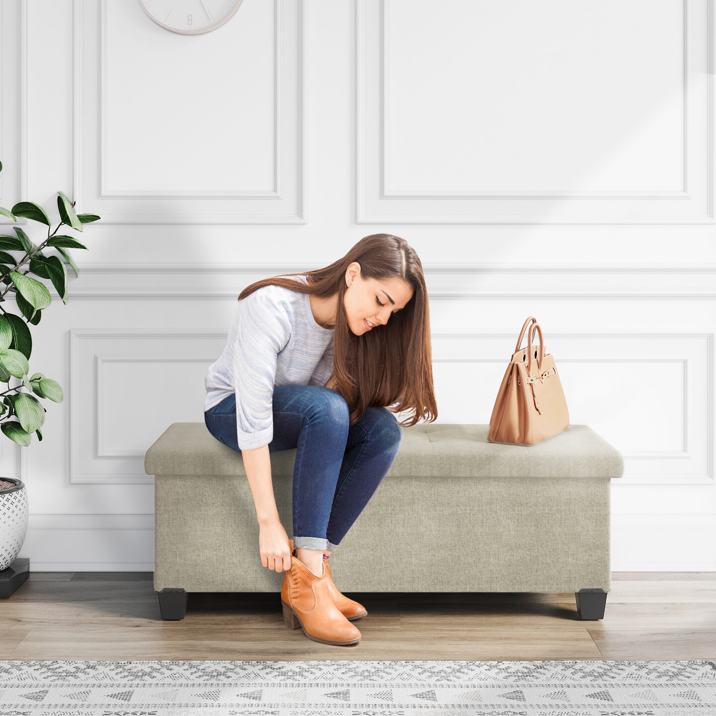 StorageBud Storage Ottoman Bench with Storage Bins