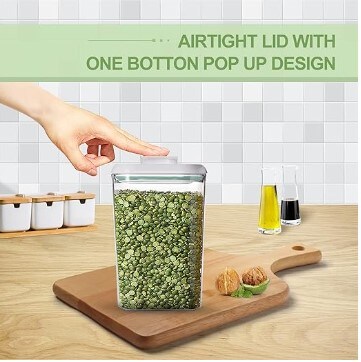 4 sets of food storage containers Clear plastic airtight kitchen canisters with one-button pop-up lids for food storage