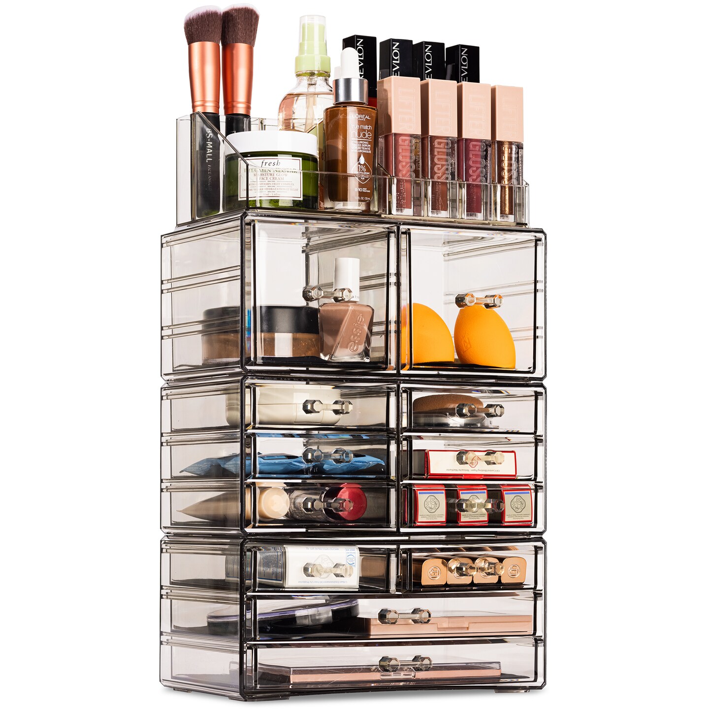 Sorbus X-Large Acrylic Makeup and Jewelry Organizer Case - 4 Piece Set (12 Drawers)