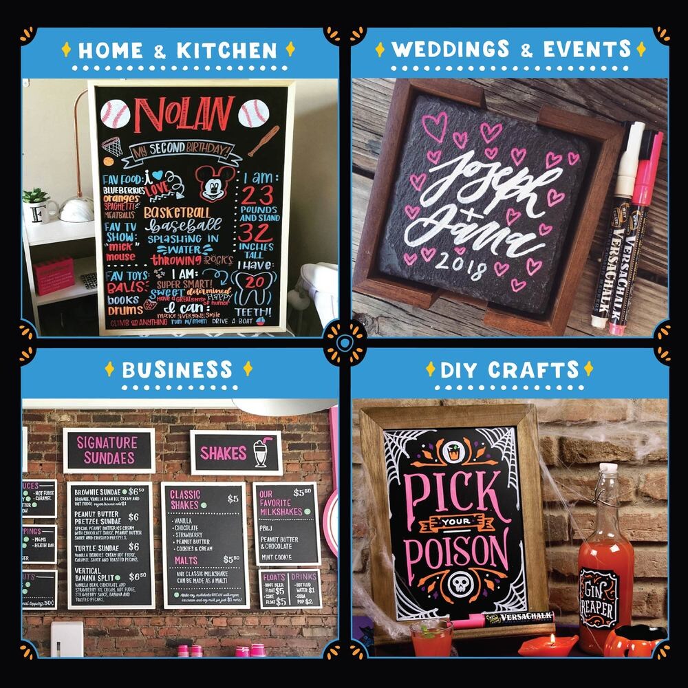 VersaChalk Neon Liquid Chalk Markers for Chalkboards, Set of 8 - 5mm Bold Tip