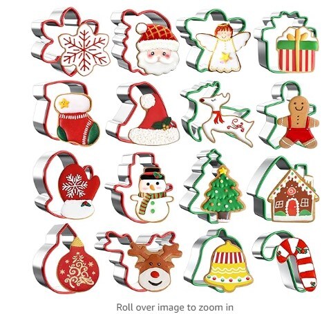 16-piece Christmas Cookie Cutters Set with Comfort Grip, 2.5-inch Stainless Steel Holiday Cookie Cutters for Baking Christmas Shapes, Gingerbread Man, Snowman, Christmas Tree, Xmas Party Supply Baking Gifts