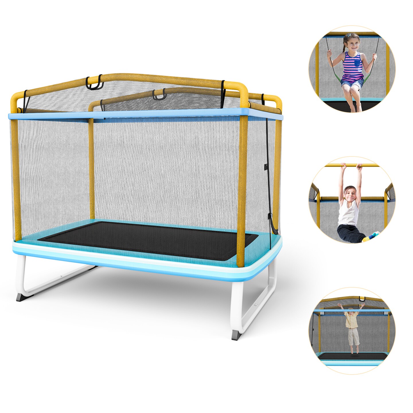 Rectangle Trampoline with Swing Horizontal Bar and Safety Net