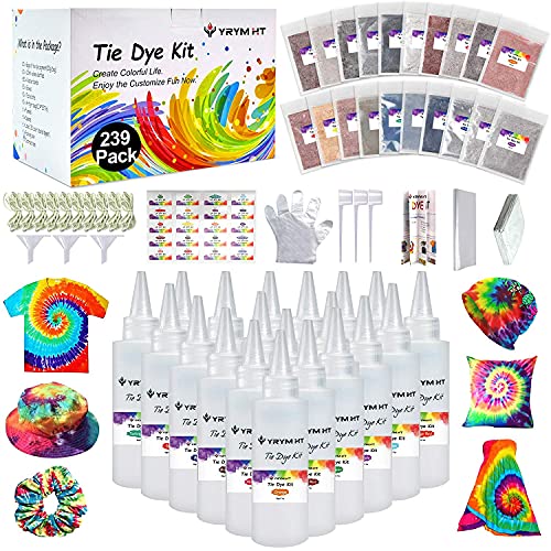 Large Tie Dye Kit for Kids and Adults - 239 Pack Permanent Tie Dye Kits for Clothing  Craft Fabric Textile Party Group Handmade Project (Dye up to 60 Medium  Adults T-Shirts!)