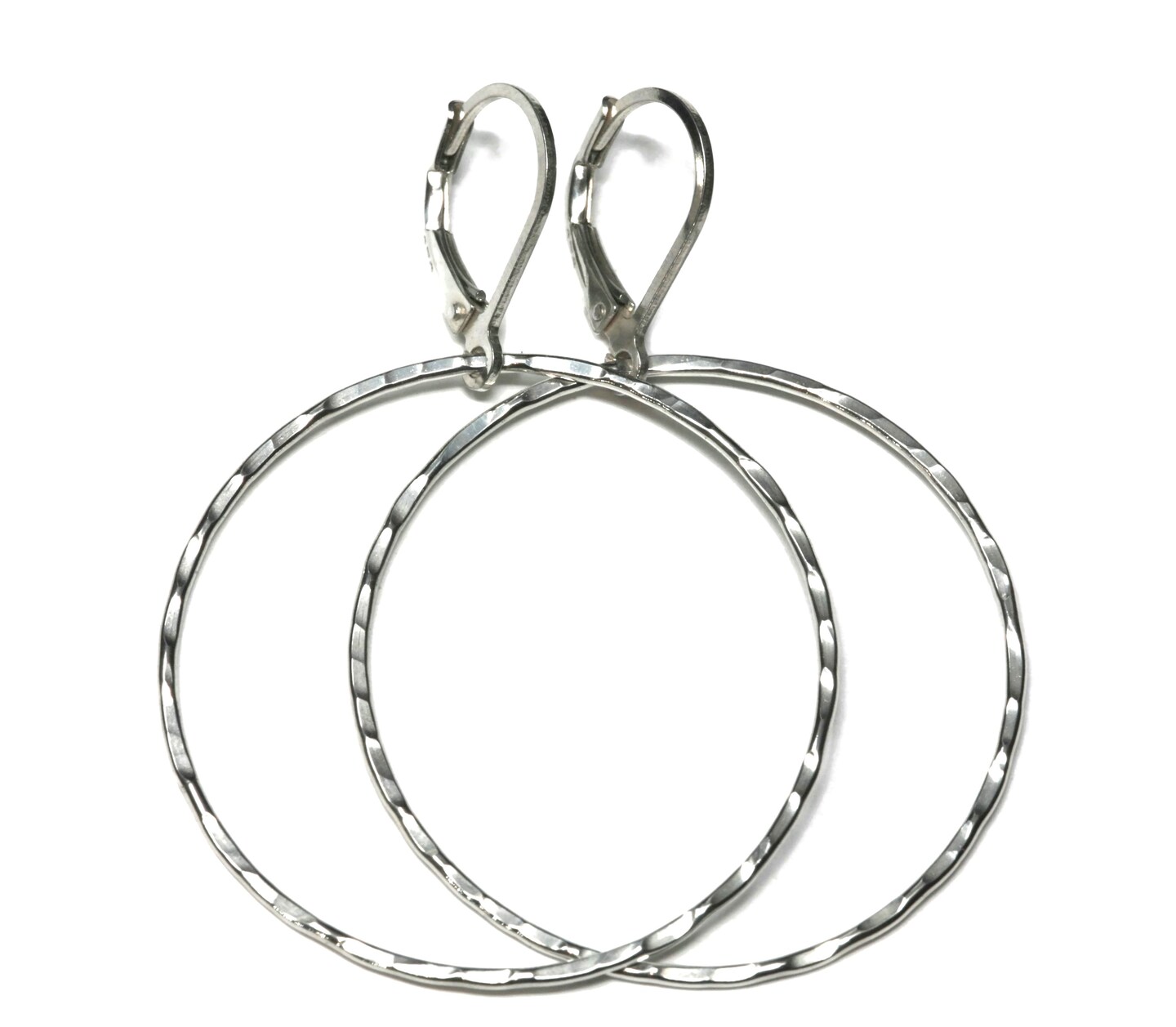 Light Weight Hammered Argentium Silver Leverback Hoop Earrings by