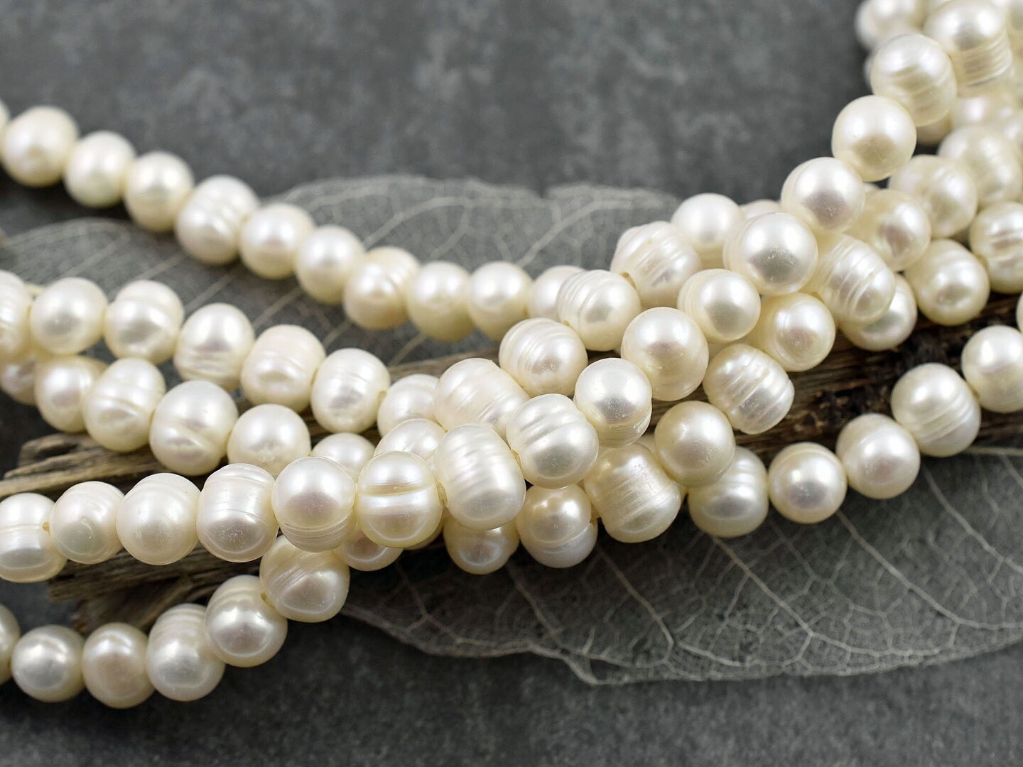 10mm Cream Large Hole Fresh Water Potato Pearls (8&#x22; Strand)