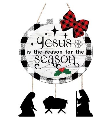 Christmas Nativity Scene Front Door Hanger Christmas Wooden Door Wreath Welcome Sign Xmas Wooden Wall Hanging Decor for Front Door Wall