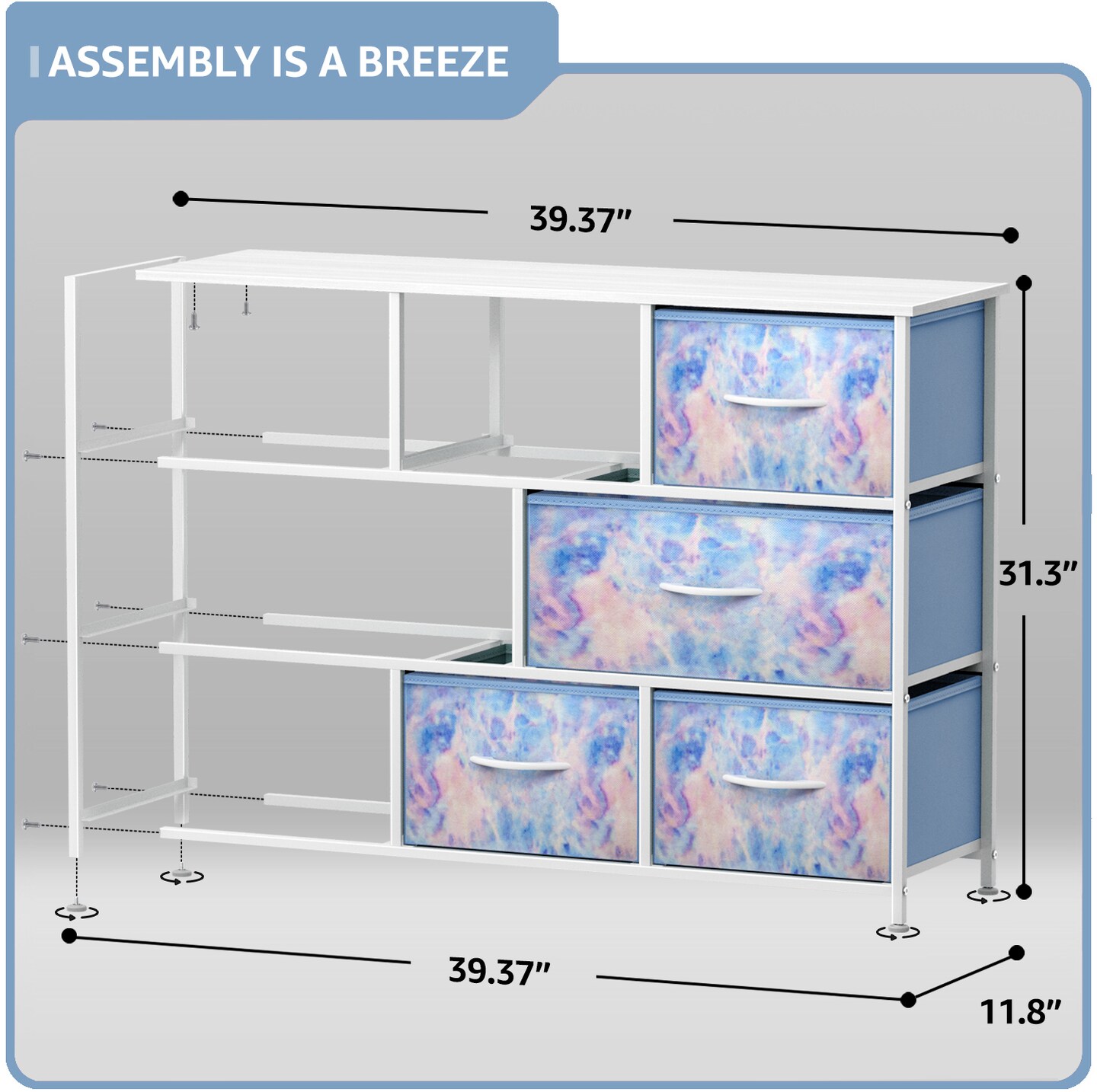 Sorbus Dresser with 8 Drawers - Chest Organizer Unit with Steel Frame Wood Top & Handle Easy Pull Fabric Bins for Clothes - Wide Storage Furniture for Bedroom, Hallway, Living Room, Nursery & Closet
