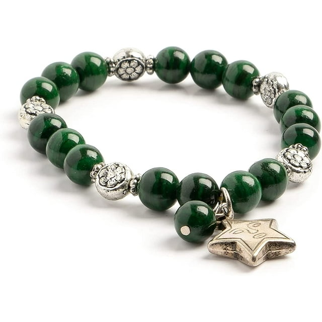 Earth&#x27;s Jewels Semi-Precious Dyed Green Malachite Jasper Bracelet, Star Charm