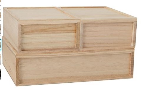 Weston Stackable Wooden Storage Boxes with Pullout Drawers, 3 Pack, Light Natural Paulownia Wood Storage Organisers