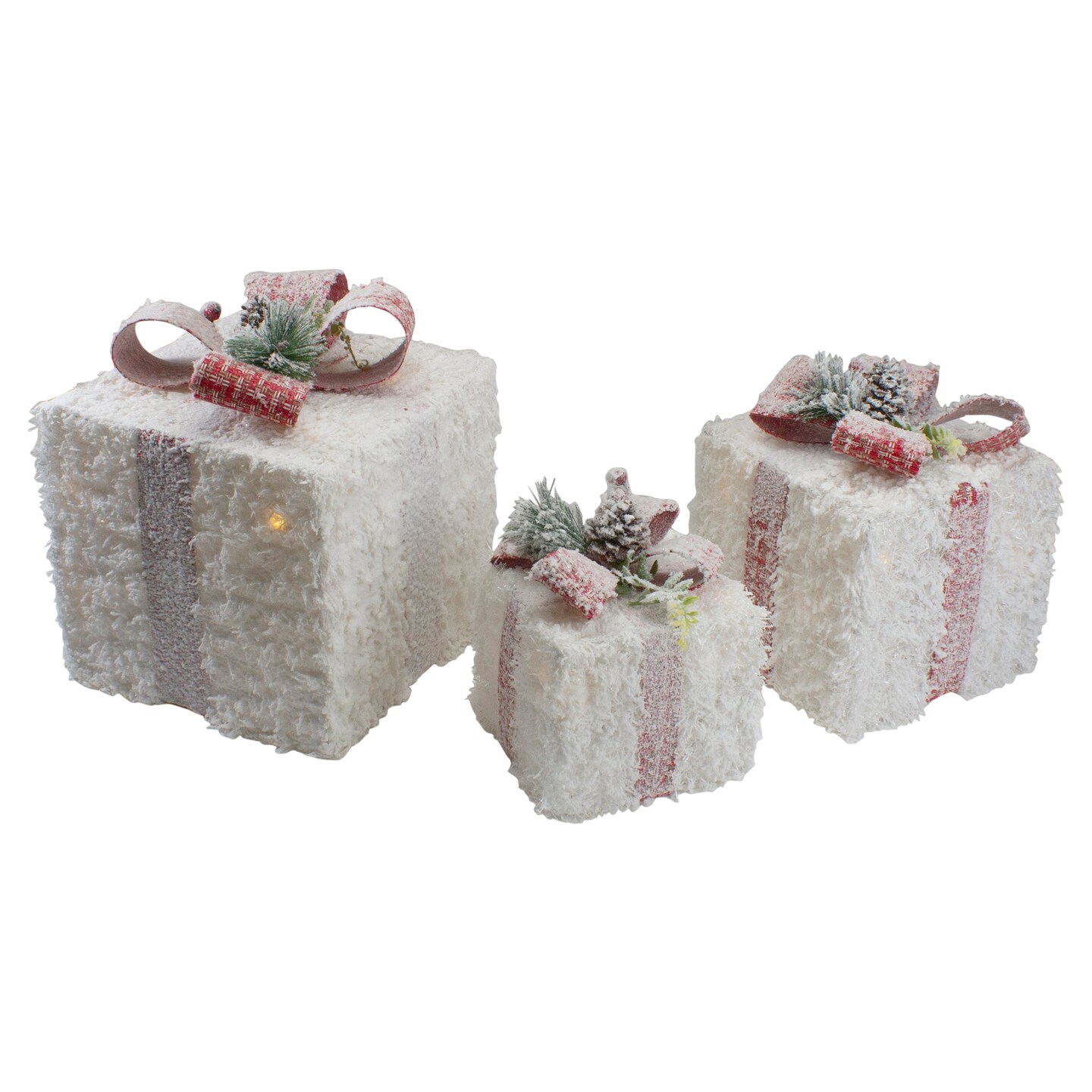 Northlight Set of 3 LED Frosted Rattan Christmas Gift Boxes with Pinecones - 10&#x22;