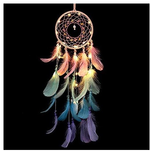 Handmade Dream Catcher with LED Light, Colorful Feather Wall Decor Dream  Catchers Wall Decor, Dreamcatchers Gift for Girls, Women, and Children