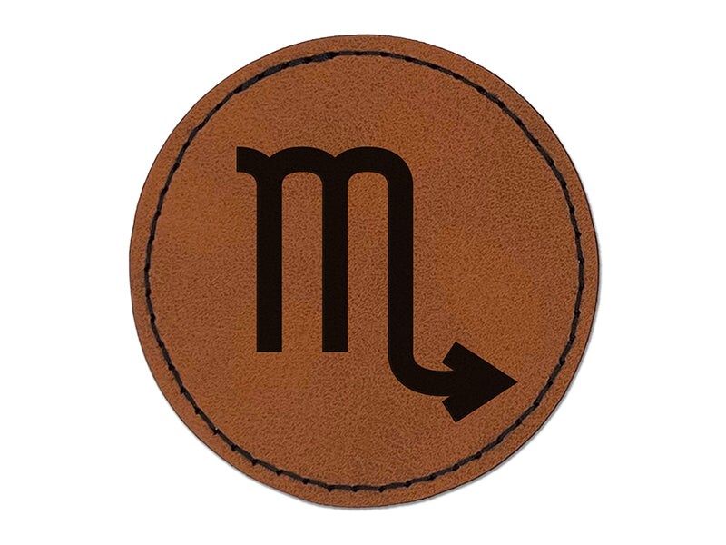 Scorpio Horoscope Astrological Zodiac Sign Round Iron-On Engraved Faux Leather Patch Applique - 2.5&#x22;
