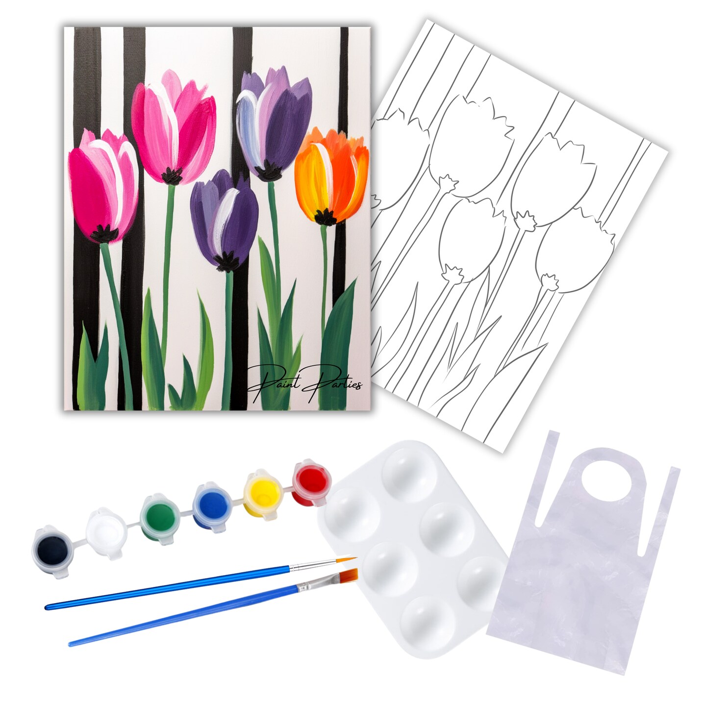 "Colorful Tulips" DIY Canvas Art Kit, Adult Beginner, Acrylic Paint Size 11x14 inch