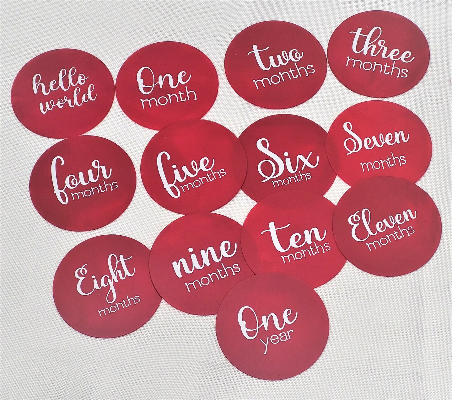 Hello World Baby Milestone Discs - Wooden Monthly Photo Props For Newborn Photography