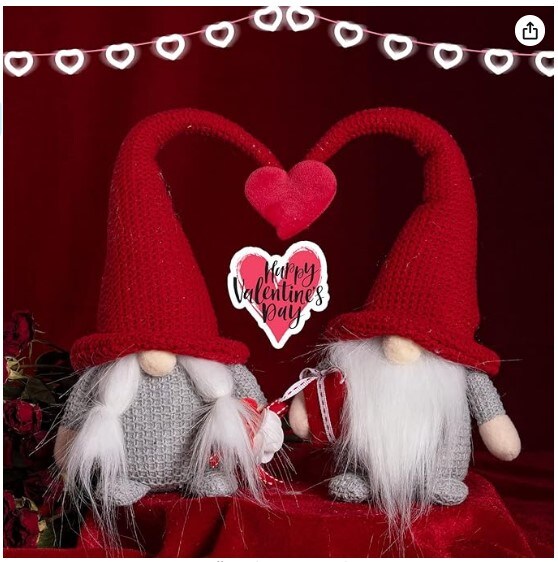 2PCS Mr & Mrs Conjoined Red Heart Handmade Gnome Swedish Tomte Dolls for Valentines