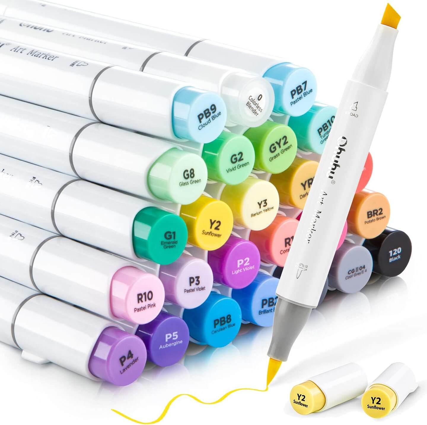 Ohuhu Alcohol Art Markers Set, Dual Tip, Brush & Chisel, Sketch Marker,  Alcohol-based Brush Markers, Comes w/ 1 Blender for Sketching, Adult  Coloring, and Illustration (24-basic-color)