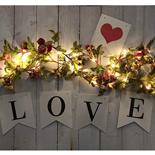 20 LED Rose Flower String Lights 7.2ft Artificial Flower Garland with Fairy Lights Rose Vine Lights for Valentines Day Garden Party Wedding Table Decor Thanksgiving Christmas Decor Lights
