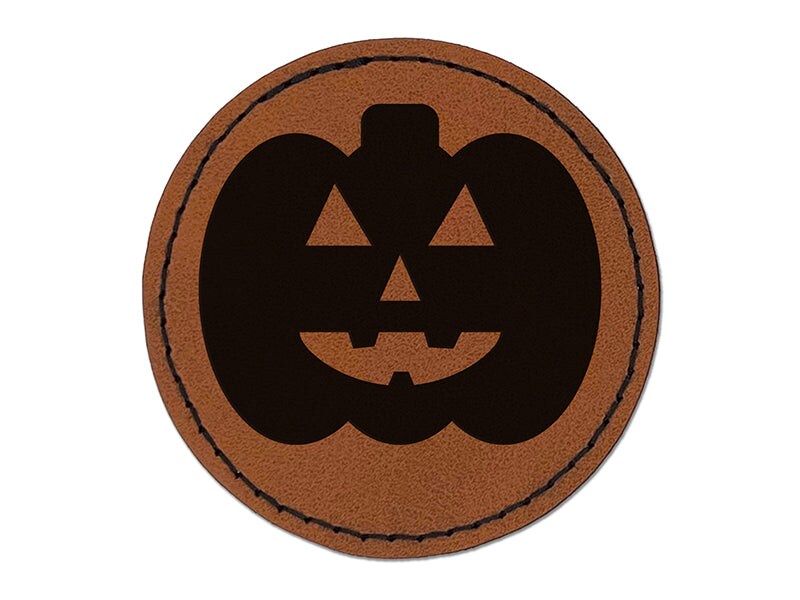 Jack O'Lantern Happy Halloween Pumpkin Round Iron-On Engraved Faux